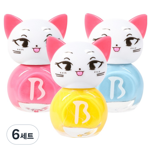 엔비베베 키즈네일 고양이 하노핑 M 4ml x 3종 선물세트, 하늘, 옐로우, 핑크, 6세트