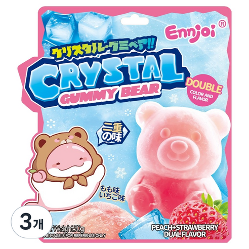 Ennjoi 크리스탈 구미베어 딸기복숭아맛, 70g, 3개