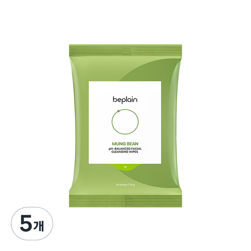 [비건뷰티] 비플레인 녹두 약산성 클렌징 티슈, 20매입, 5개