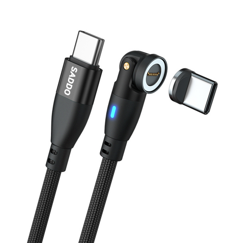 사또 PD 100W 540도 회전형 마그네틱 케이블 + C타입 커넥터 세트, 1세트, 블랙, 1m