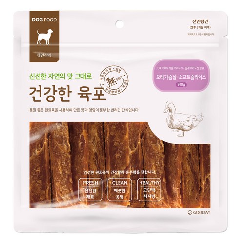 굿데이 강아지 건강한 육포, 오리가슴살 소프트 슬라이스, 300g, 1개