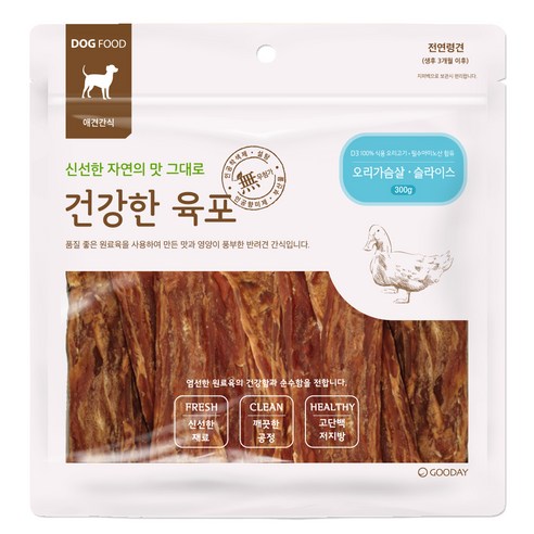 굿데이 강아지 건강한 육포, 오리가슴살 슬라이스, 300g, 1개