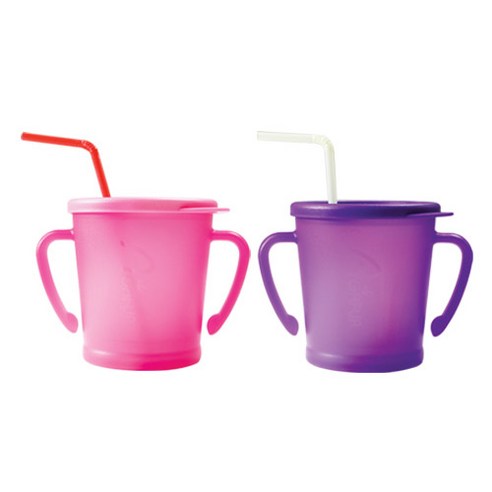 아가프라 유아용 매직 빨대컵, 300ml, 2개, 핑크 + 퍼플