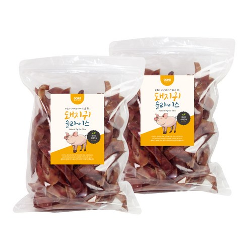웁스 강아지 국내산 슬라이스 오리지널 간식, 돼지귀, 500g, 2개