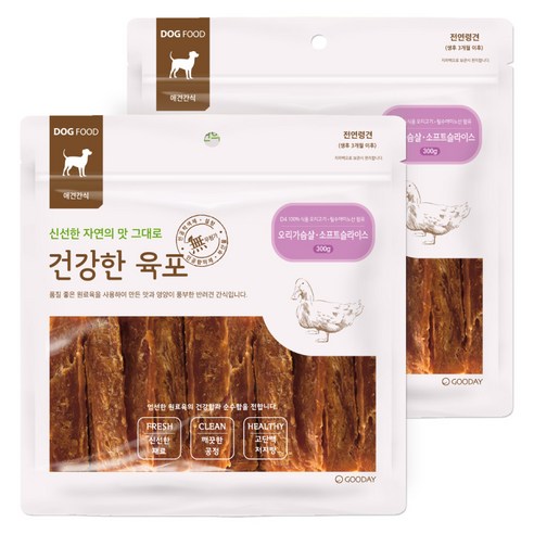 굿데이 강아지 건강한 육포, 오리가슴살 소프트슬라이스, 300g, 2개