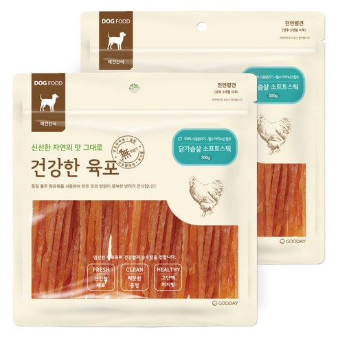 굿데이 강아지 건강한 육포, 닭가슴살 소프트스틱, 300g, 2개