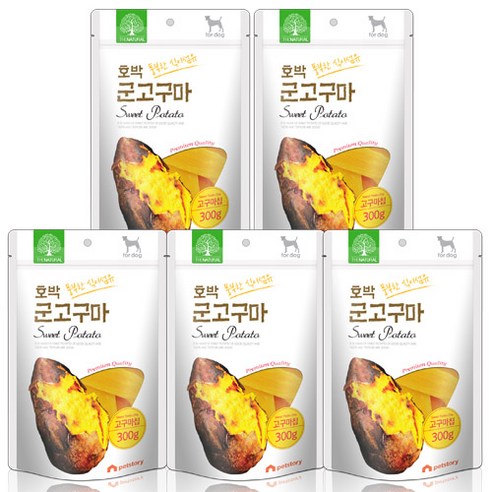 더내추럴 강아지 풍부한 식이섬유 칩 간식, 5개, 300g, 호박 군고구마