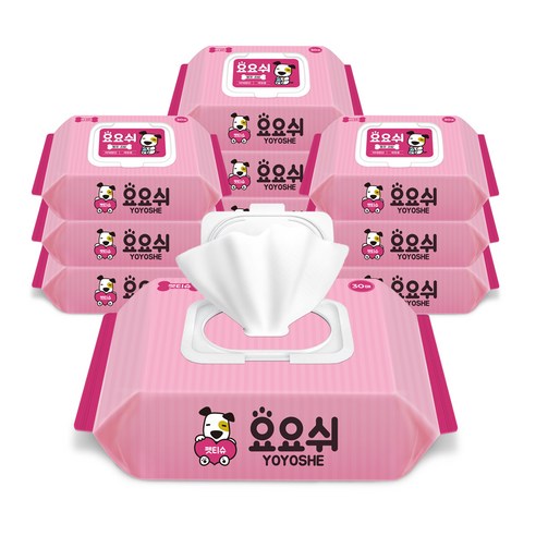 요요쉬 반려동물 세정용 물티슈 캡형, 30개입, 10팩