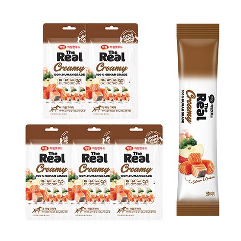 하림펫푸드 강아지 더리얼 크리미 짜먹는 간식, 혼합맛(연어/닭가슴살), 50g, 5개