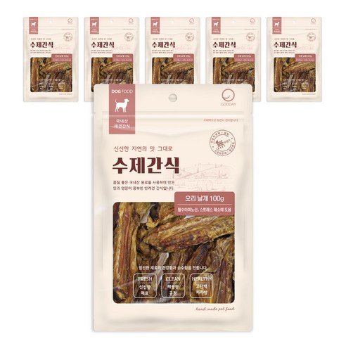 굿데이 건강 레시피 강아지 간식, 오리날개, 100g, 6개