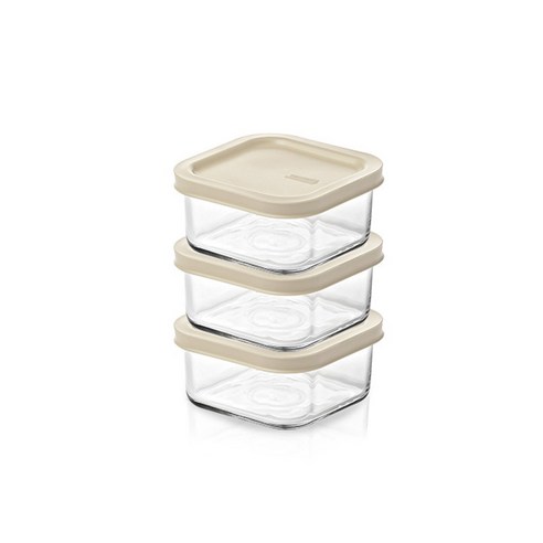 글라스락 이지오픈 정사각 밀폐용기 세트 그레이, 490ml(3P), 1개