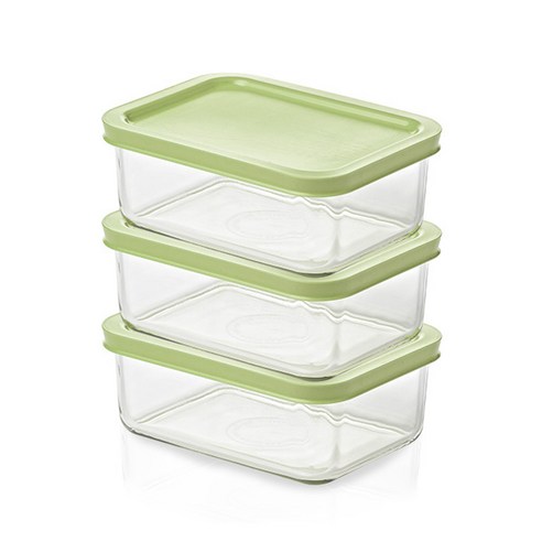 글라스락 이지오픈 직사각 밀폐용기 세트 리프그린 1100ml, 용기 3p, 1세트