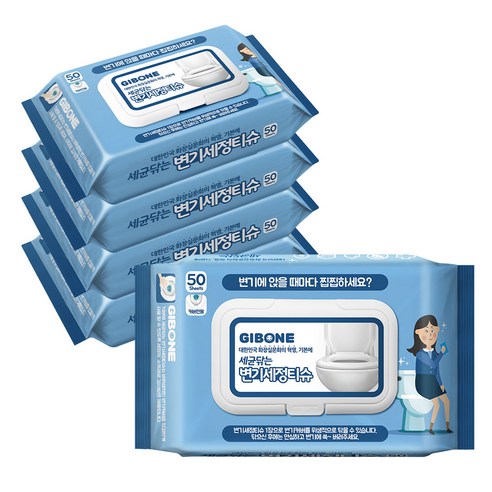 기본에 세균닦는 변기세정티슈 50매, 130 x 200 ..., 5개