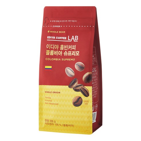 이디야커피연구소 콜롬비아 슈프리모 원두, 200g, 1개, 홀빈(분쇄안함)