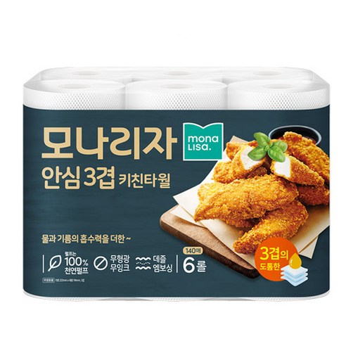 모나리자 안심3겹 천연펄프 키친타올 140매, 6개 솔직 후기 | 실사용자 리뷰 분석 - 상품 이미지 1