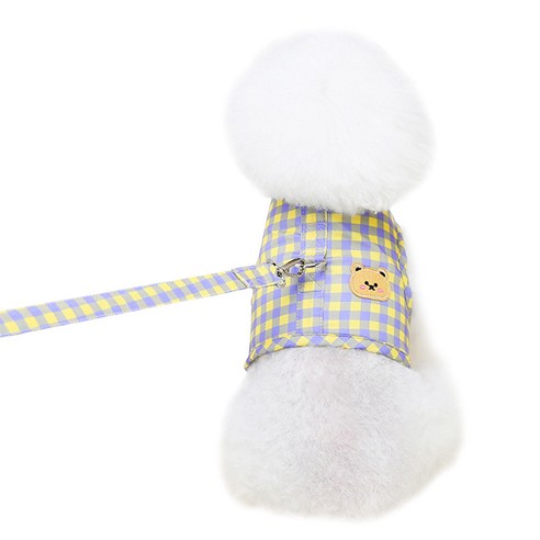 파스텔펫 반려견 곰돌이 체크 하네스 세트 XL, 퍼플, 1세트