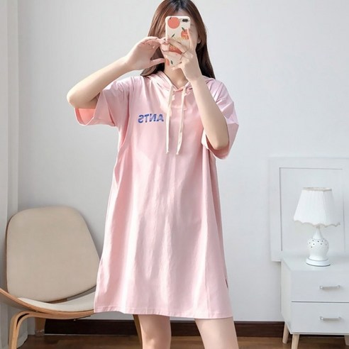 에어 반팔 후디 숏 수유 원피스