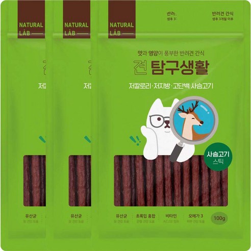 네츄럴랩 강아지 견탐구생활 스틱 간식, 사슴고기, 100g, 3개