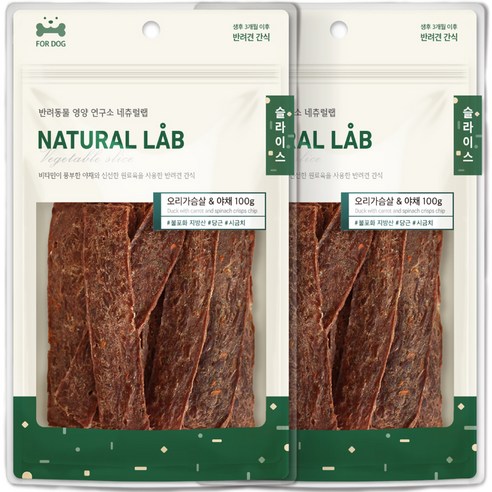 네츄럴랩 슬라이스 강아지간식, 혼합맛(오리가슴살/야채), 100g, 2개