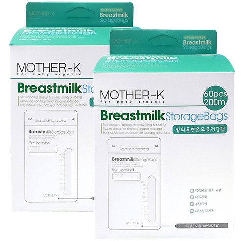 마더케이 일회용 변온 모유 저장팩 200ml, 60매, 2개