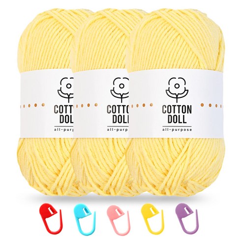 니뜨 코튼돌실 50g x 3p + 단수링 5p 세트, 1개, 3 파스텔옐로우