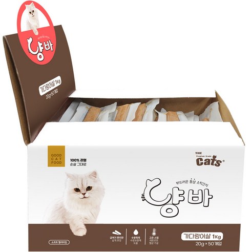 더캣츠 고양이용 냥바 부드러운 통살 스틱 간식 50p, 가다랑어, 1kg, 1개