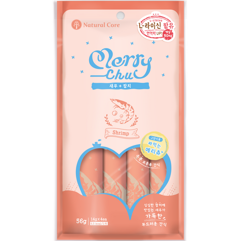 네츄럴코어 메리츄 고양이 간식, 참치 + 새우 혼합맛, 56g, 12개