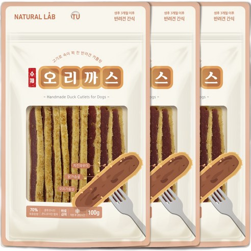 네츄럴랩 수제 강아지 간식, 오리까스, 100g, 3개