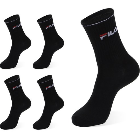 휠라 원라인 미드삭스 5켤레 세트 S(23~25cm) | 블랙