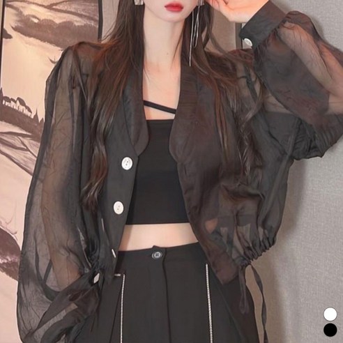 비비에모 여성용 섹시 긴팔 시스루 자켓 04202