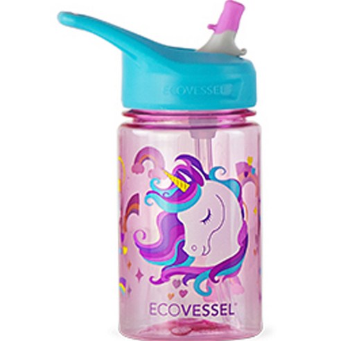 에코베슬 아동용 스플래쉬 트라이탄 손잡이 빨대 물병, 유니콘, 355ml, 1개