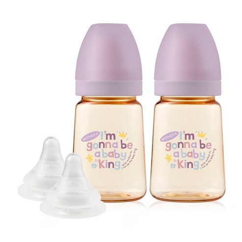 마더케이 베이직 PPSU 베베 젖병 2p + 젖꼭지 1단계 2p, 베베라일락, 180ml, 1세트