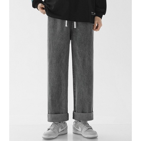 사계절을 아우르는 편안함과 스타일을 모두 갖춘 남성용 밴딩 와이드 데님 팬츠 PDS209