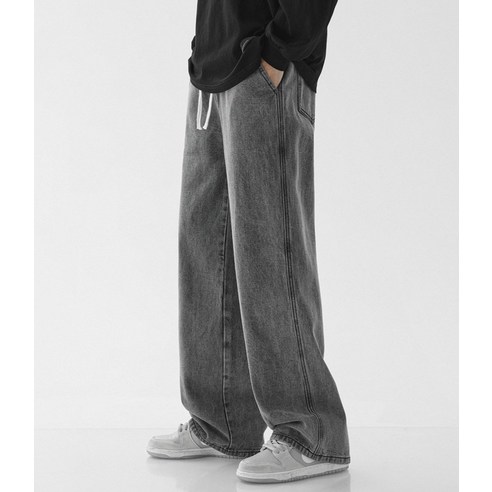 사계절을 아우르는 편안함과 스타일을 모두 갖춘 남성용 밴딩 와이드 데님 팬츠 PDS209