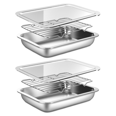 바겐슈타이거 연마제 없는 스텐 사각트레이세트 PC커버 중(320 x 220 x 50 mm) × 트레이 + 스텐 밧드 + 스텐 랙 × 2세트, 중(320 x 220 x 50 mm) × 트레이 + 스텐 밧드 + 스텐 랙 × 2세트 섬네일