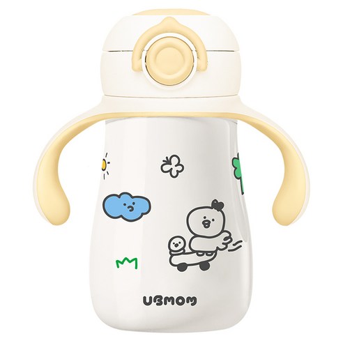 유비맘 유아용 스테인리스 데일리 원터치 빨대컵, 260ml, 1개, 옐로우