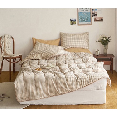 쁘리엘르 데일리체크 항균 워싱 차렵이불 세트 후기 분석 - 부드러운 질감 강조