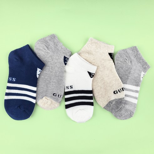 게스키즈 아동용 삼선 로고 스니커즈 양말 5족 세트 GS-K10