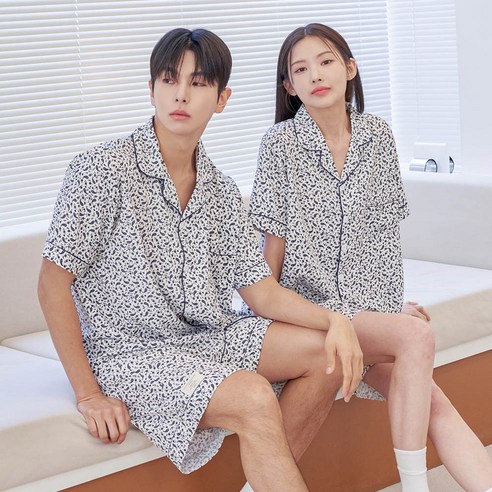 도씨 커플용 냉감 실크핏 커플 잠옷 상하의 2종 세트