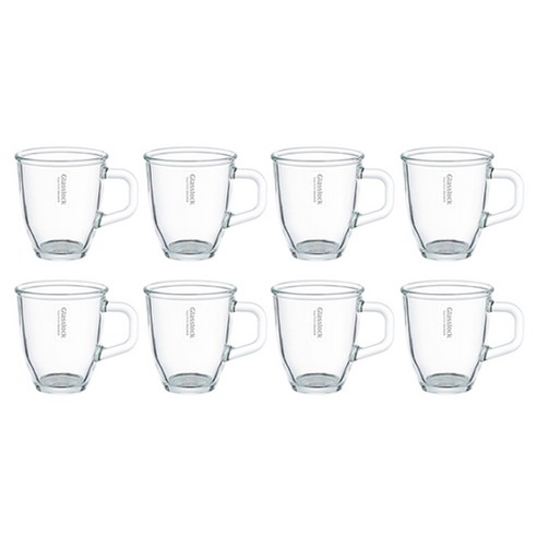 글라스락 다용도 내열강화 유리 머그컵 350ml RM-437, 투명, 8개