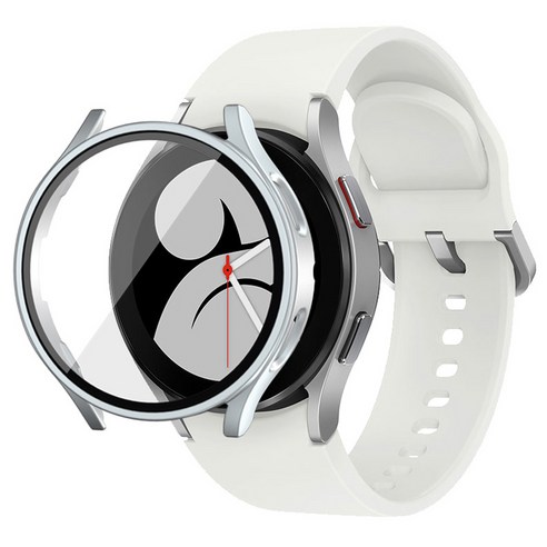 디씨네트워크 강화유리 풀커버 스마트워치 케이스 44mm, 실버, 1개