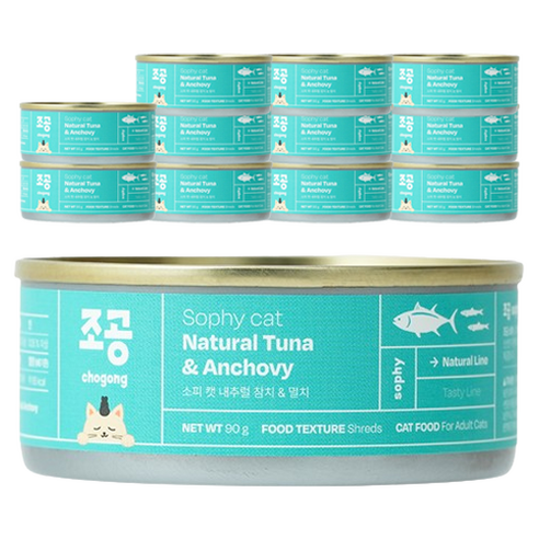 조공 어덜트 소피 캣 내추럴 습식캔, 참치+멸치, 90g, 12개