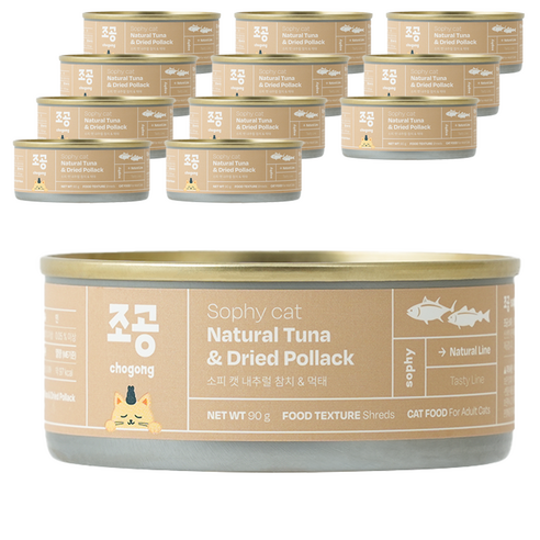 조공 어덜트 소피 캣 내추럴 습식캔, 참치+먹태, 90g, 12개