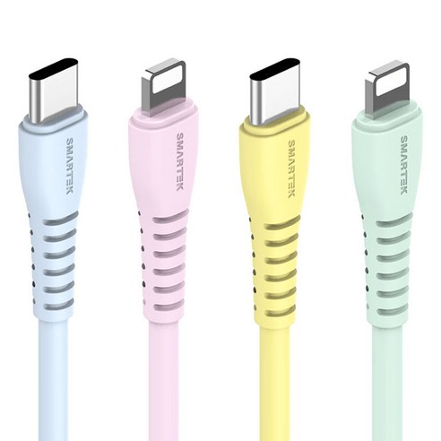 스마텍 C타입 라이트닝 8핀 초고속충전 20W 컬러 PD 케이블 4종 세트 STCB-C8set, 블루, 핑크, 옐로우, 민트, 1세트