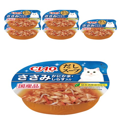 고양이 CIAO 다시스프컵, 혼합맛(닭가슴살/게맛살/치어), 60g, 6개