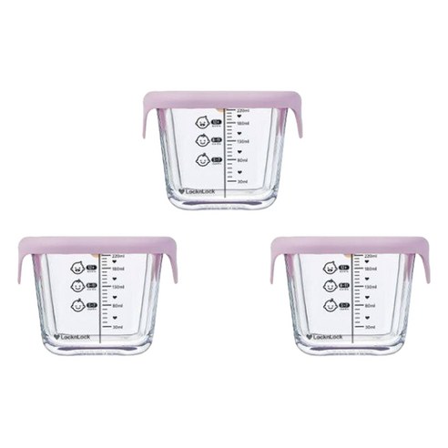락앤락 리틀럽 디어 실리콘캡 정사각 이유식 용기, 260ml, 라벤더, 3개