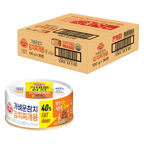 오뚜기 가벼운 참치 김치찌개용, 100g, 36개