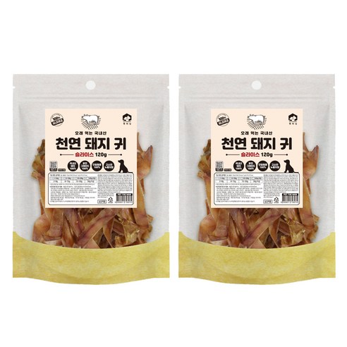 펫러닝 강아지 천연 돼지 귀 슬라이스 타입 육포, 2개, 120g