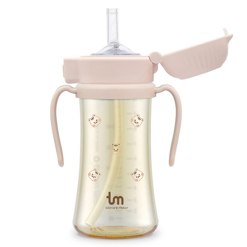 토비앤몰리 유아용 PPSU 원터치락 빨대컵, 280ml, 1개, 돗람이핑크