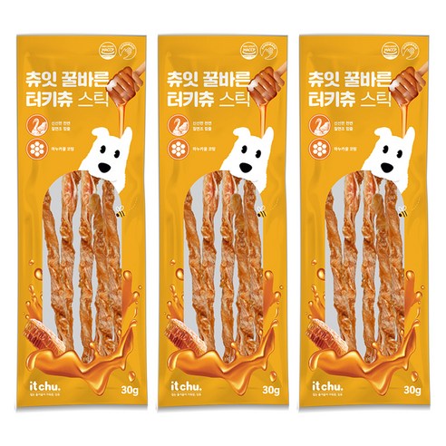 잇츄 강아지 츄잇 꿀바른 터키츄 스틱, 혼합맛(칠면조/마누카꿀), 30g, 3개